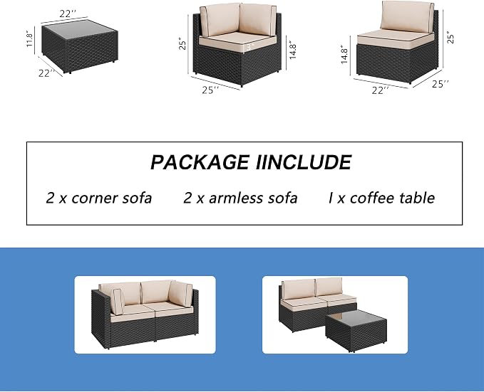 5 Piece Outdoor Patio Furniture Set, All Weather Conversation Set - Image 6