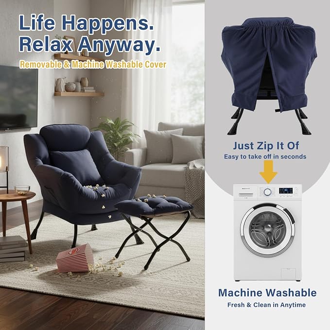 Lazy Chair with Ottoman, Large Accent Chair with Ottoman and a Throw Pillow - Image 6