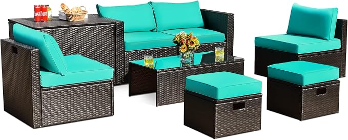 Tangkula 8 Piece Patio Furniture Set, Patiojoy Outdoor Space Saving PE Rattan by TANGKULA