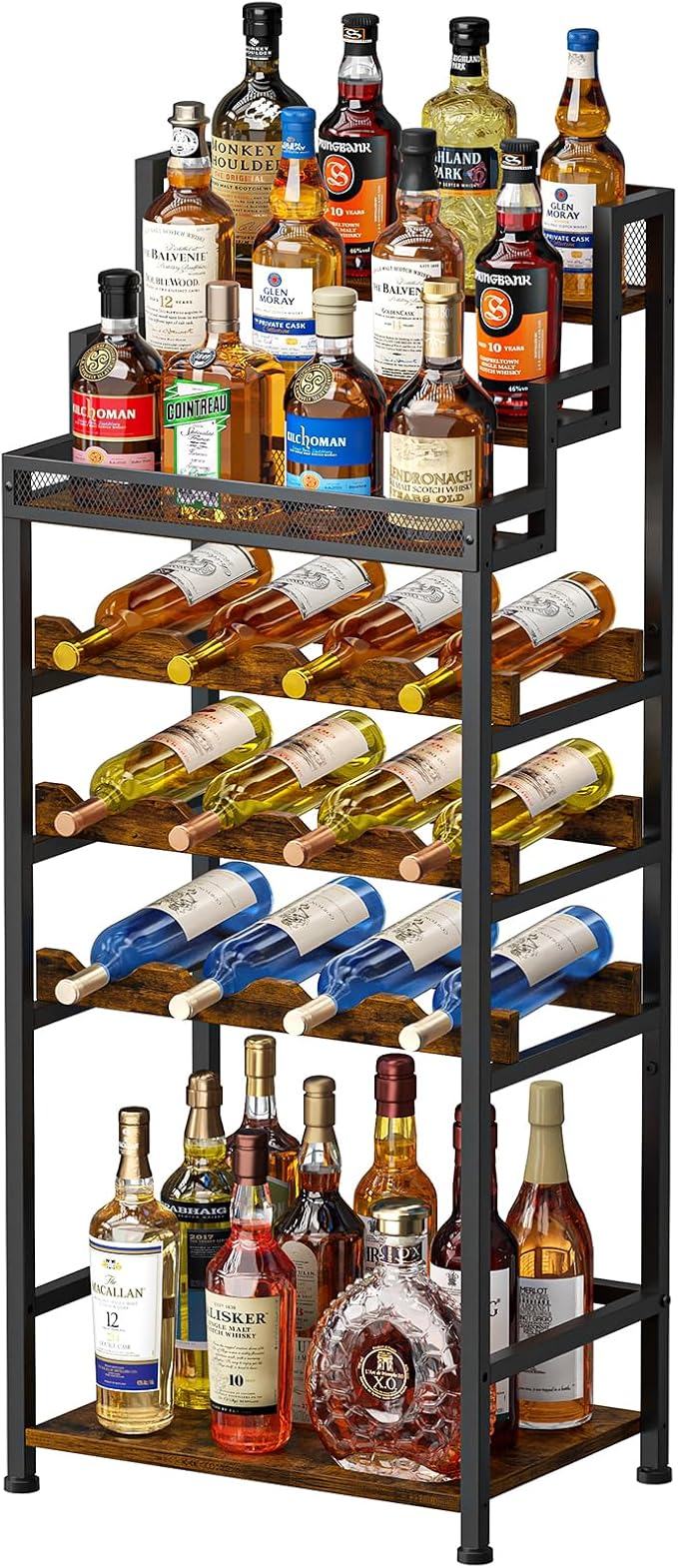 Tiered Wine Rack and Liquor Cabinet, Large Capacity Freestanding Floor Wine - Image 8