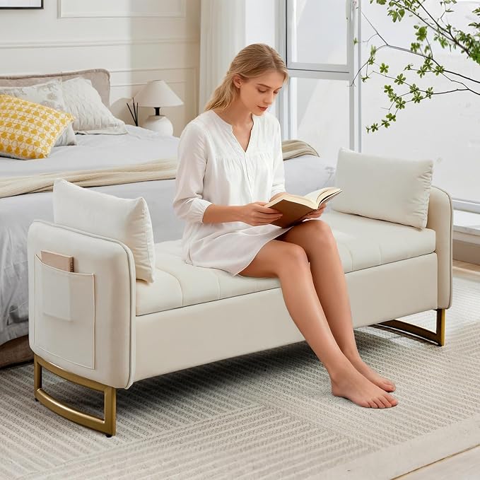66" End of Bed Storage Bench King Size, Velvet Storage Benches - Image 6