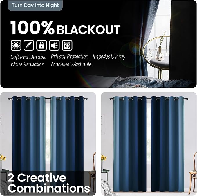 SimpleHome Blue Ombre 100% Blackout Curtains - Image 2