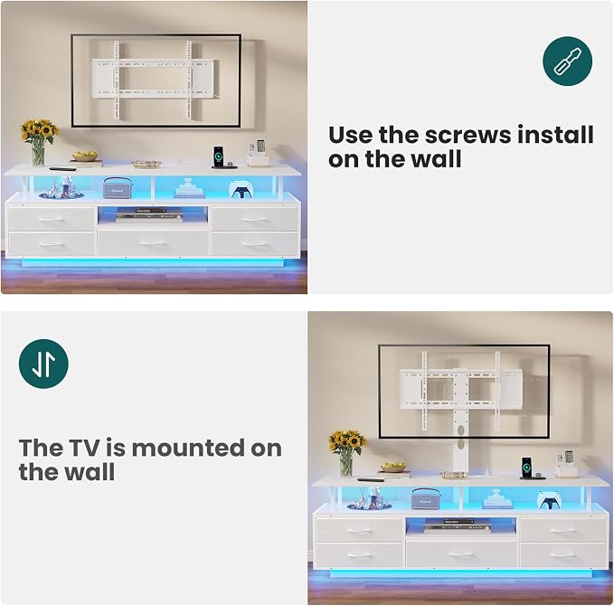 BTHFST TV Stand with Mount for 45/55/65/70 inch TVs, 51.2" LED TV Stand with - Image 7