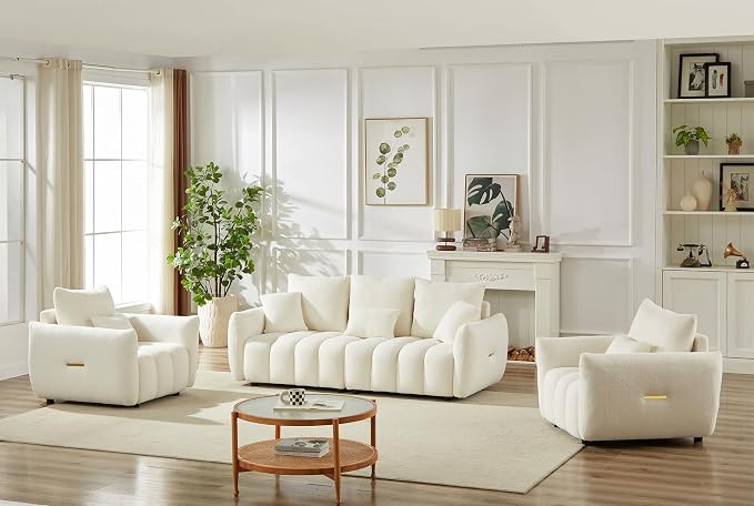 Antetek Set of 3 Teddy Sofa for Living Room, Modern 2 Units Deep Seat Sofa - Image 3