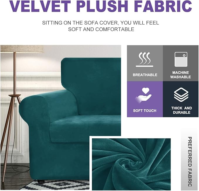 ZNSAYOTX Oversized Velvet Couch Cover 4 Piece Stretch Sofa Covers - Image 3