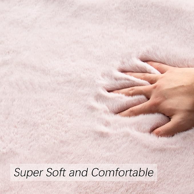 ORINOVA Pink Fuzzy Faux Rabbit Washable Fur Rug - Image 5