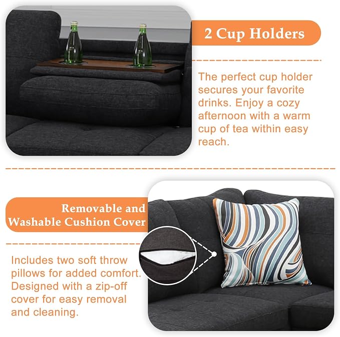 Wakefit Sectional Sofa Couch, Modern 4-Seaters Living Room Furniture Sets - Image 6