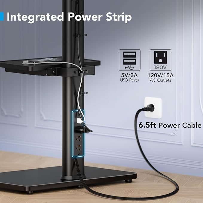 AX WABER Floor TV Stand with Power Outlet& Shelf, Universal TV Stand Mount - Image 2