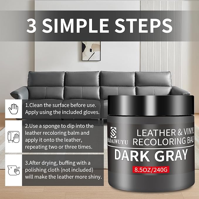 Leather Recoloring Balm, 8.5oz Leather Color Restorer, Dark Gray Leather Repair - Image 4
