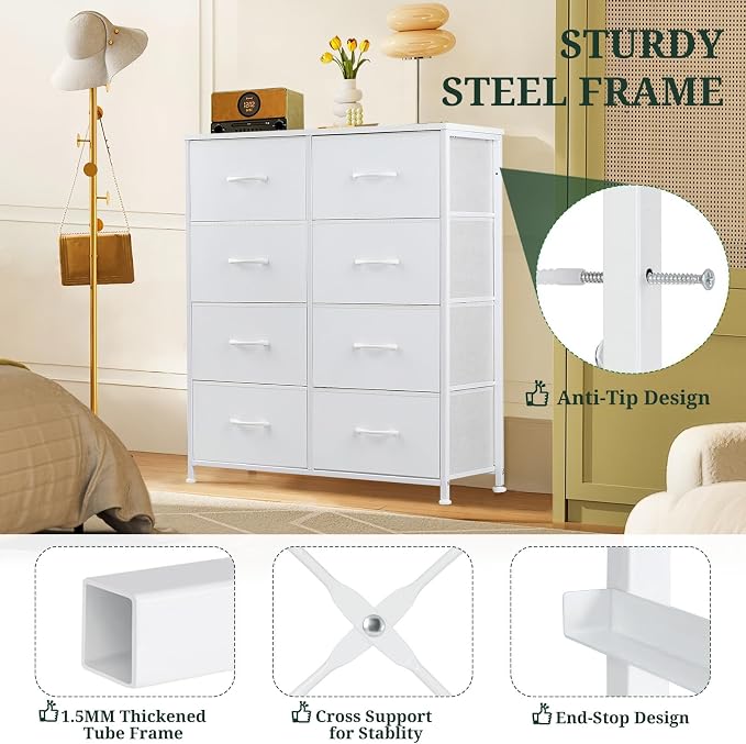 8-Drawer Dresser for Bedroom, Anti-Tip Tall Storage Organizer Chest of Drawers - Image 4