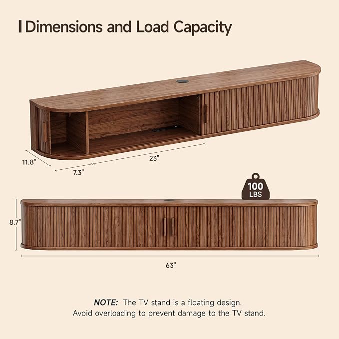 63" Floating TV Stand with Power Outlet - Image 2
