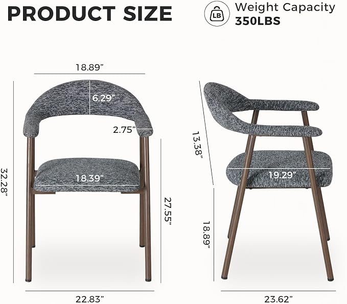DUMOS Dining Chairs Set of 2, Linen Fabric Upholstered Kitchen Side Chairs - Image 2