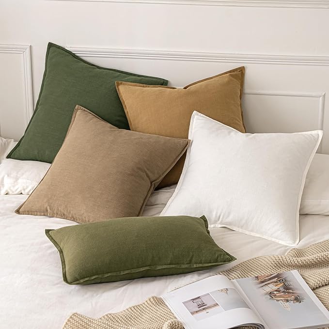 MIULEE Decorative Linen Pillow Covers 18x18 Inch Cream White Boho Farmhouse - Image 5