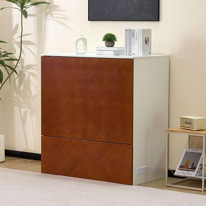 VINGLI Twin Murphy Bed with Storage Drawer, Rustic & Scandinavian Style - Image 2