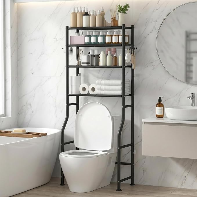 GloTika 4-Tier Over Toilet Storage - 150lb Total Capacity Metal Bathroom by QualityHomewareTimlessComfort