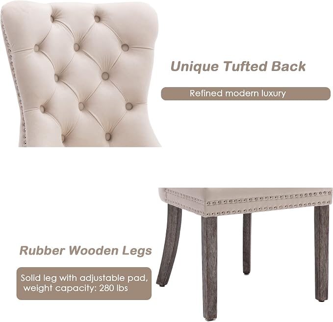 KCC Velvet Dining Chairs Set of 4, Upholstered High-end Tufted Dining Room Chair - Image 7