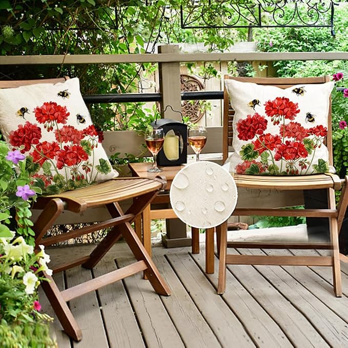 RABUSOFA Spring Summer Outdoor Geranium Pillow Cover 18x18 Waterproof - Image 6