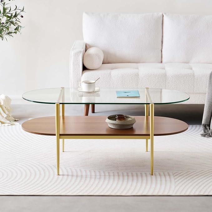LumFurn Oval Glass Coffee Table, Mid-Century Modern Design, L41 x W21 x H17 inch - Image 4