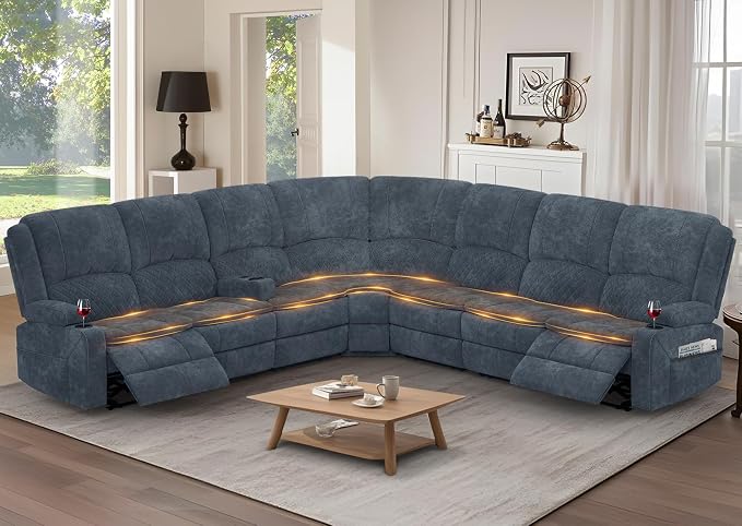 Yolsali Manual Reclining Sectional Sofa Set, 7 Seats Soft Fabric Recliner by SavortheHappyMoments