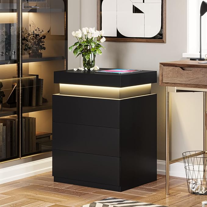 ADORNEVE Nightstand with Charging Station and LED Lights, Night Stand with - Image 6