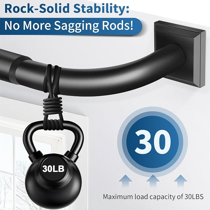 Black Curtain Rods for Windows 66-184 Inch Heavy Duty Wrap Around Blackout - Image 5
