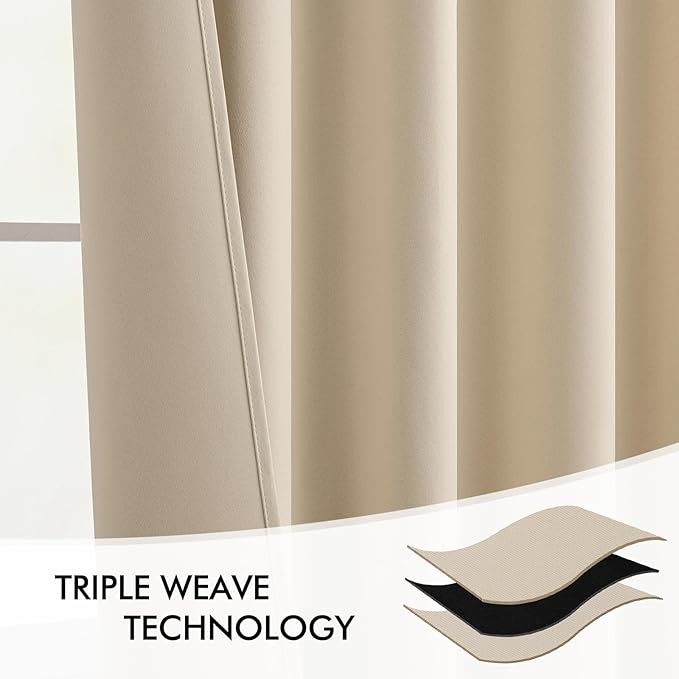 MIULEE Cream Beige Back Tab Light Blocking Curtains 63 Inch Length 2 Panels Set - Image 7
