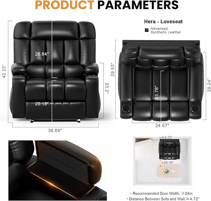 Oversized Recliner Chair with Massage & Heat, Extra Wide Seat Reclining Chair - Image 2