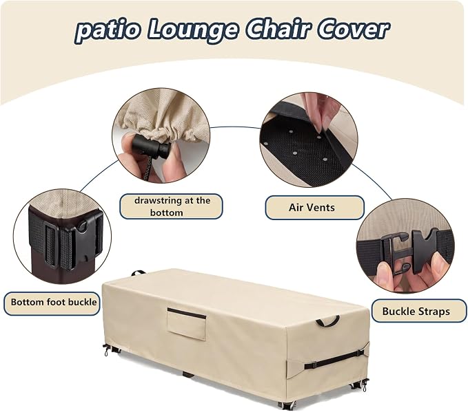 Waterproof Patio Lounge Chair Cover 2 Pack, Heavy Duty 600D Waterproof Outdoor - Image 3