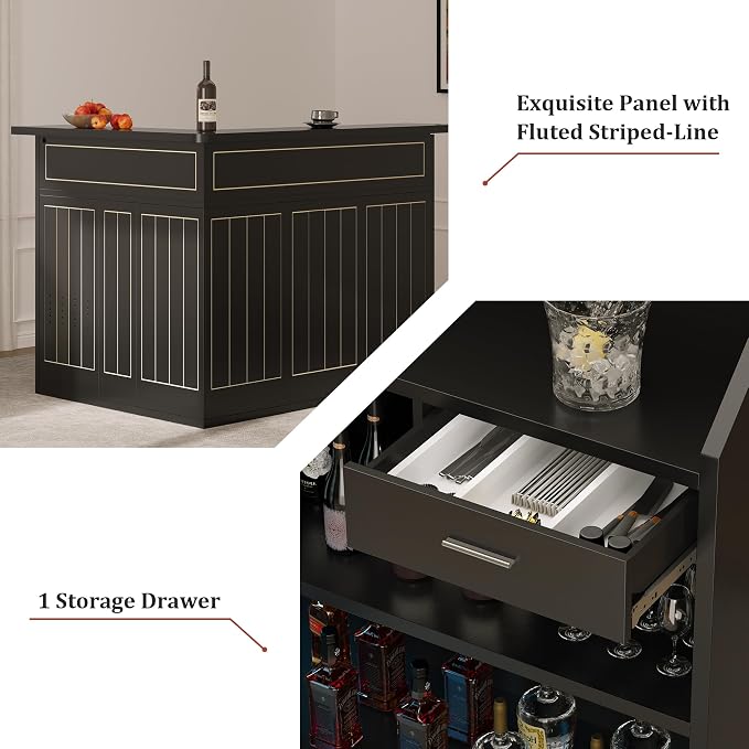 L-Shaped Home Bar Unit with Power Outlet, 4-Tier Corner Liquor Bar Cabinet with - Image 6