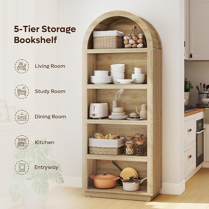 Bestier 76" Tall Arched Bookcase, 5 Tier Arched Bookshelf - Image 8