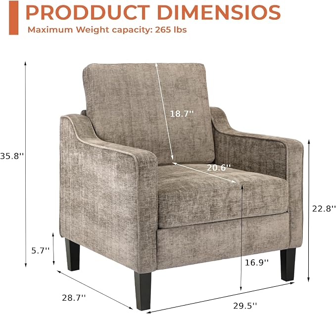 TLSUNNY Mid-Century Accent Chair, Modern Upholstered Chenille Armchair & Padded - Image 2