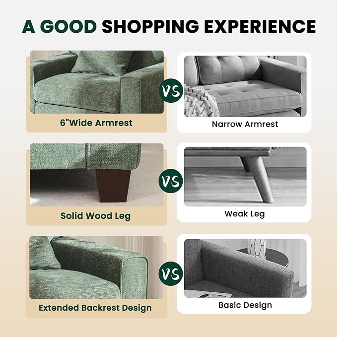 DOPEDIO Modern Living Room Sofa Set, 88.58" Chenille Loveseat - Image 5