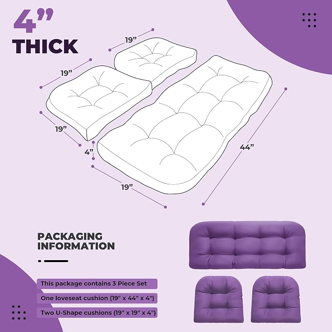 DANGHOOGY Wicker Chair Cushions, Waterproof Outdoor Loveseat Cushions - Image 2