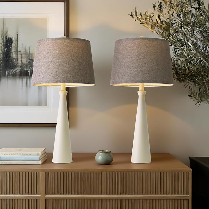 Oneach 25.75" White Table Lamp Set of 2, Modern Vintage Bedside Table Lamps - Image 6