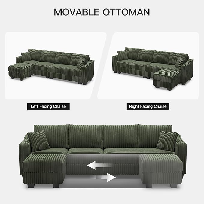 Belffin Sectional Couch with L-Shape Chaise L Shaped Couch with Ottoman - Image 4