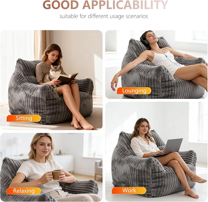 Bean Bag Chair for Adults, Oversized Memory Foam Bean Bag Chairs, Soft Corduroy - Image 5