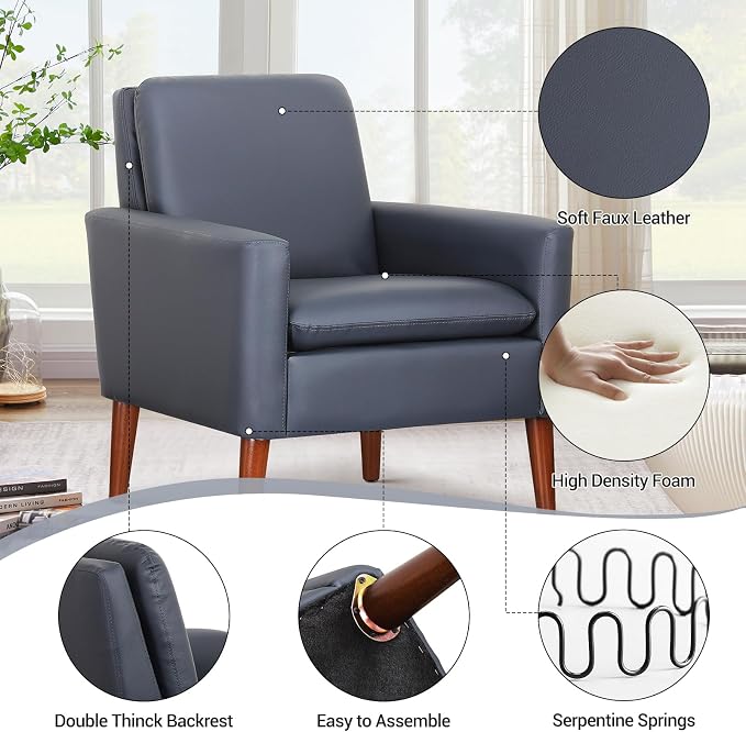 Faux Leather Accent Chair Upholstered Living Room Arm Chair Comfortable Reading - Image 3
