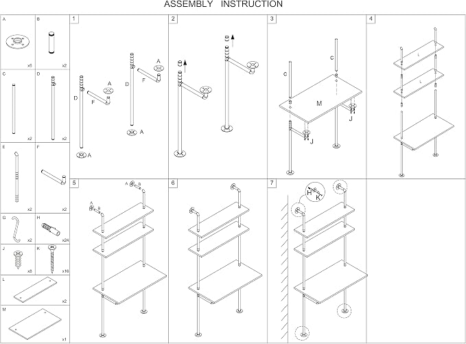 ZIOTHUM Wall Mounted Desk with Shelves, Industrial Ladder Style Floating Desk - Image 7
