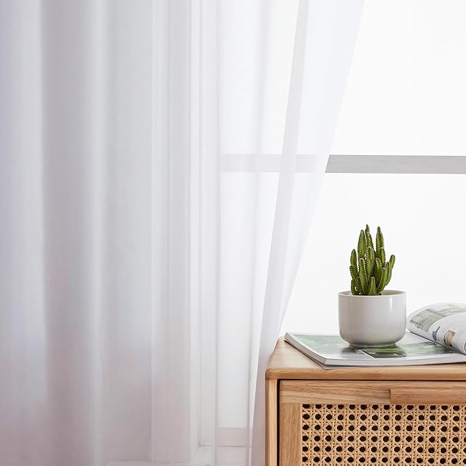 Aiyufeng White Sheer Curtains 54 inch Length Living Room Short Voile Drapes - Image 3