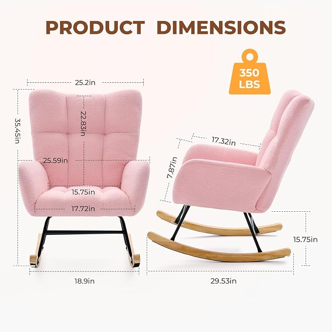 DUMOS Nursery Rocking Chair Teddy Upholstered, Comfy Glider Rocker - Image 2