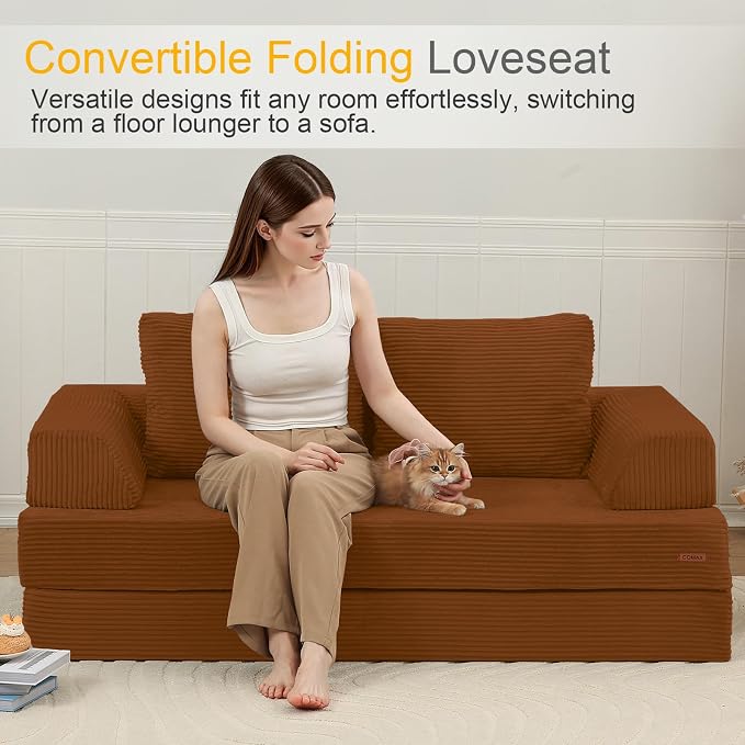 COMAX Convertible Sofa Bed, Folding Floor Couch Corduroy Fold Out Couch Bed - Image 3