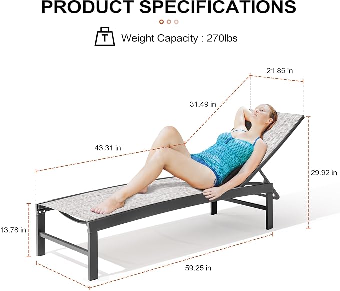 Crestlive Products Pool Lounge Chair Outdoor Set of 2, Chaise Lounge Chairs - Image 2