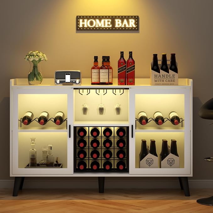 Loomie Wine Bar Cabinet with LED Light, Home Coffee Cabinet with Wine Rack and - Image 6