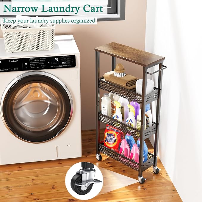 XYZLVSI Slim Storage Cart 4 Tier Narrow Kitchen Rolling Cart on Wheels - Image 4
