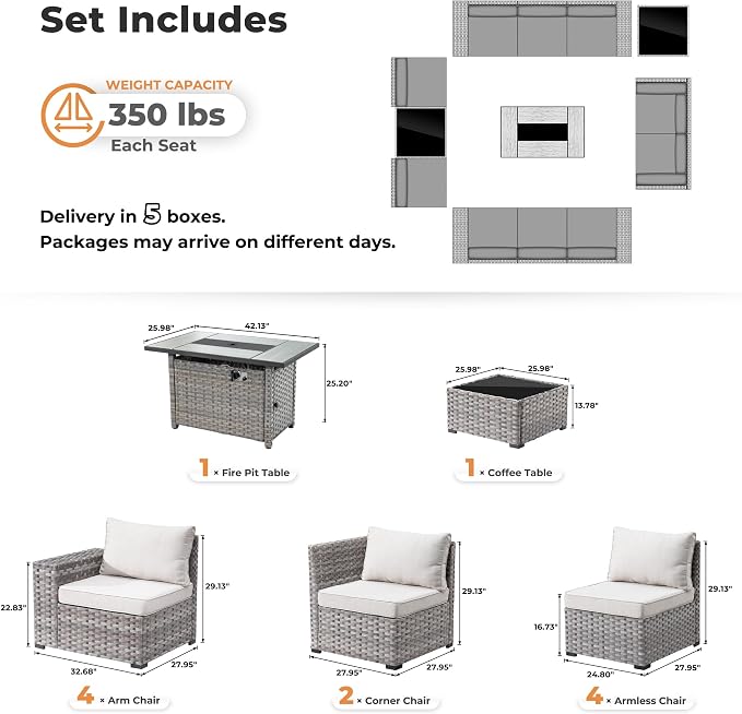 ovios 13 Pieces Patio Furniture Set, Outdoor Wicker Sectional Sofa - Image 8