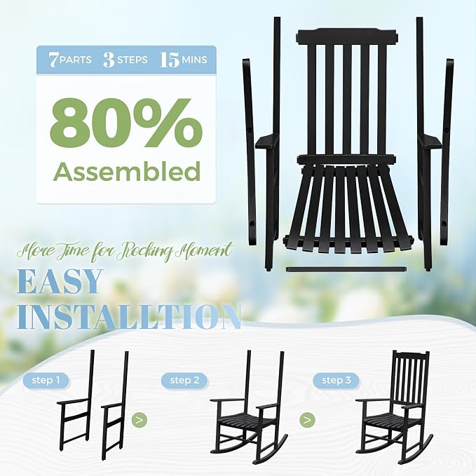 Flamaker Acacia Wood Patio Rocking Chair Set of 2, High Back and Widen Armrest - Image 4