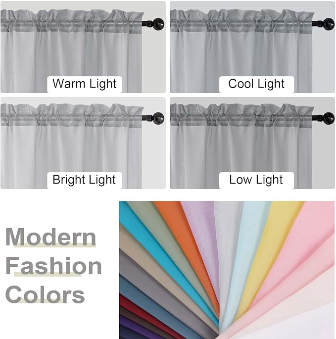 Sheer Light Grey Curtains for Bedroom Living Room 90 Inches Long 2 Panels Set - Image 7