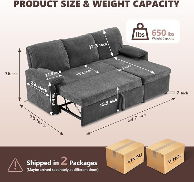 VINGLI Convertible Sofa Bed Couches - Image 2