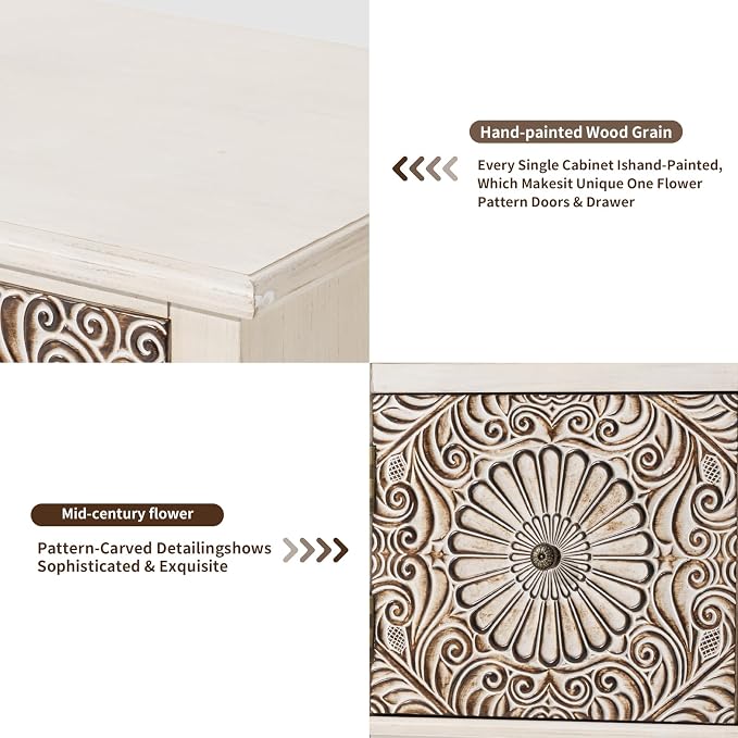 HOMPUS Nightstands Set of 2, Night Stand w Flower Pattern, Bedside Table Set of - Image 5