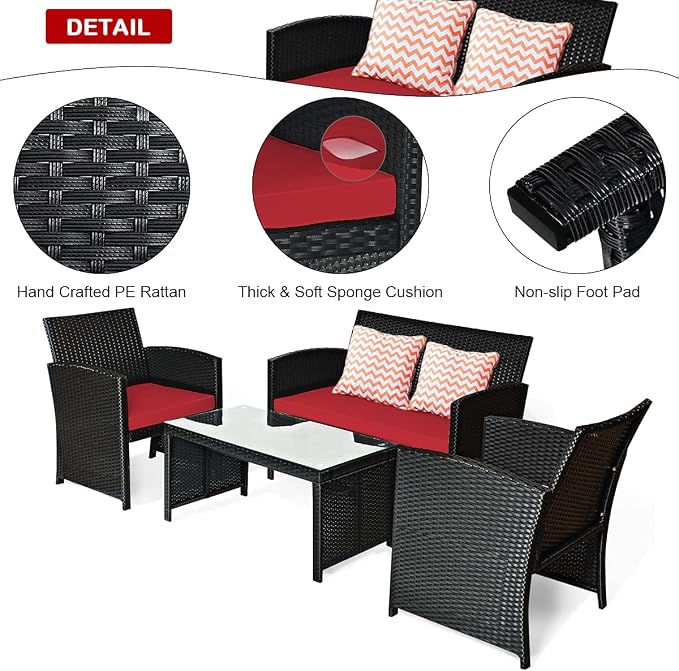 Tangkula Patio Wicker Conversation Furniture Set, Patiojoy Sofa & Table Set w/4 - Image 7